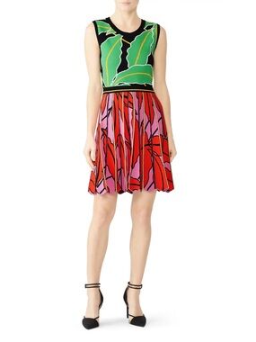 Diane von Furstenberg DVF Parker Knit Dress Pleated Fit Flare Vetiver Women L